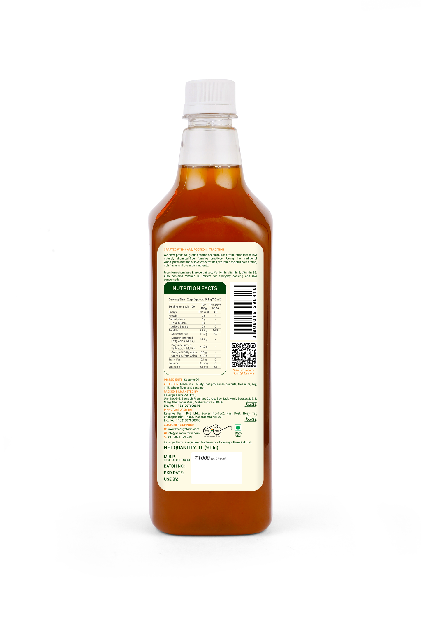 Cold Pressed Sesame Oil 1 Liter