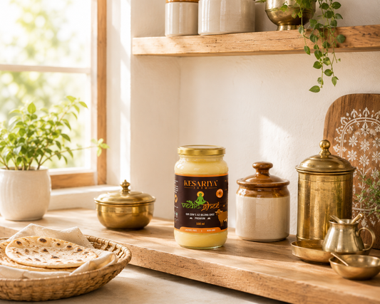 Kesariya Farm A2 Vedic Ghee in a Shelf